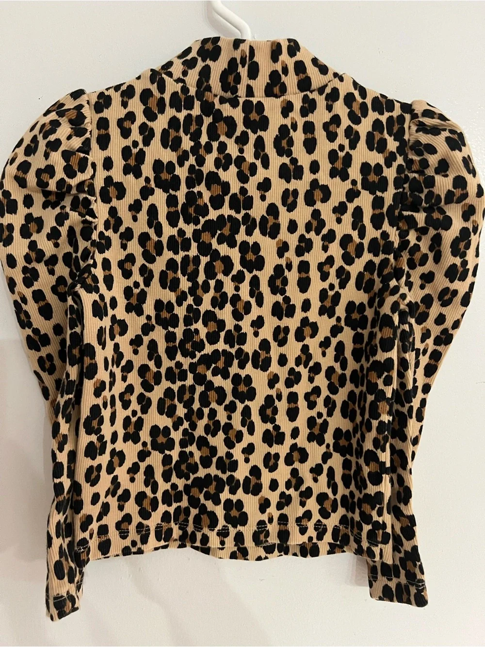 GAP Beige and Black Leopard Print Long Sleeve Top with Puff Shoulders